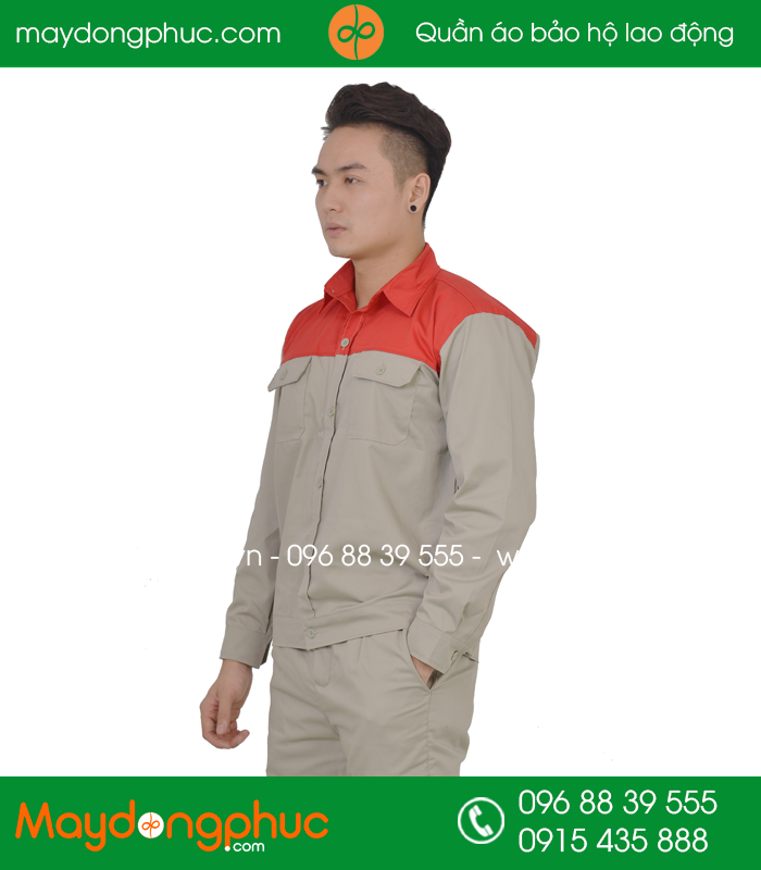 Áo bảo hộ đồng phục màu ghi phối đỏ